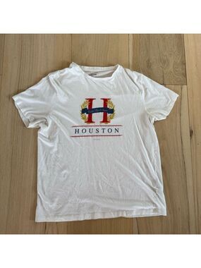 New Look Off White Houston Texas Regular Fit Short Sleeve Tee Shirt Size Large